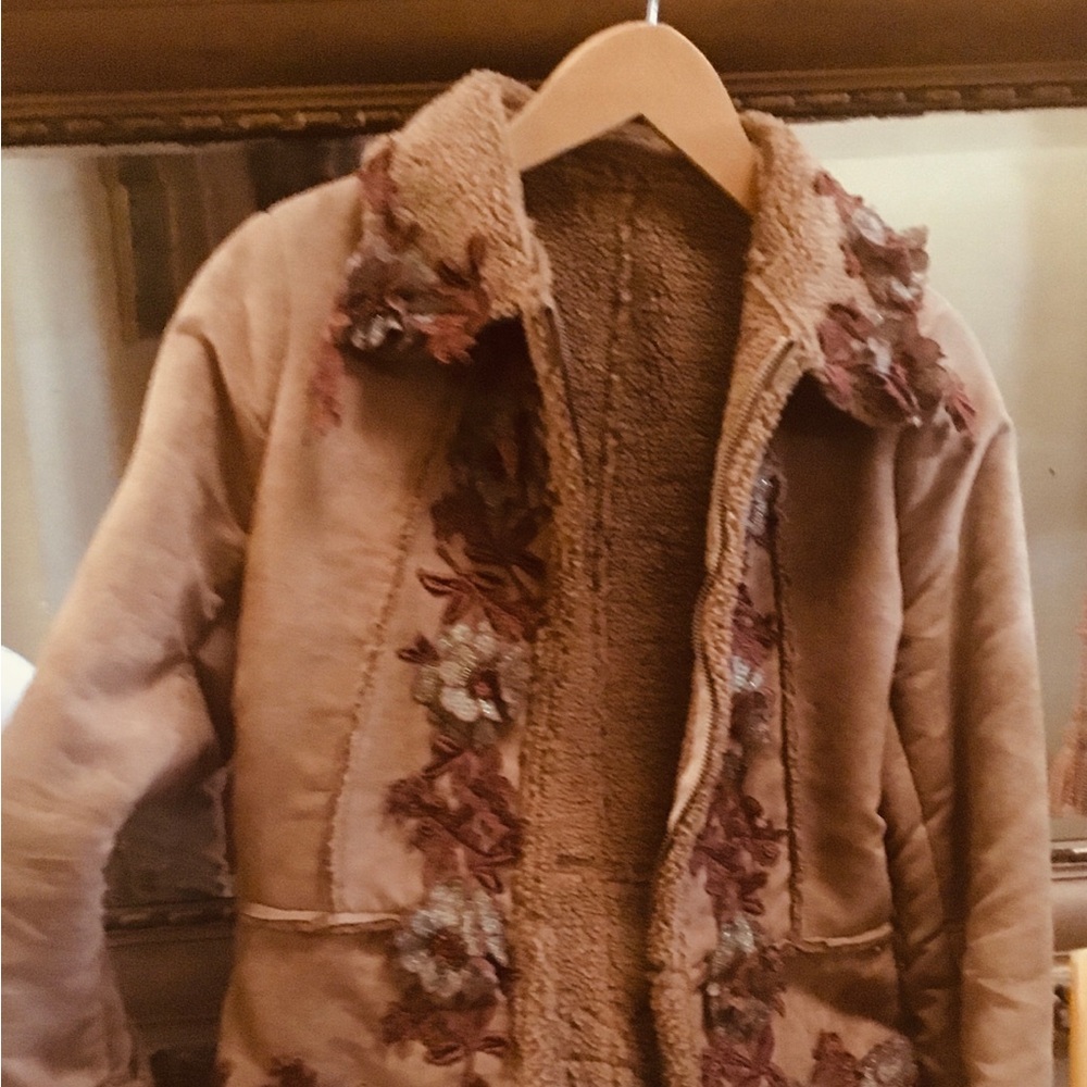 Custom Vintage Faux Shearling Jacket Floral Boho Cottagecore Small